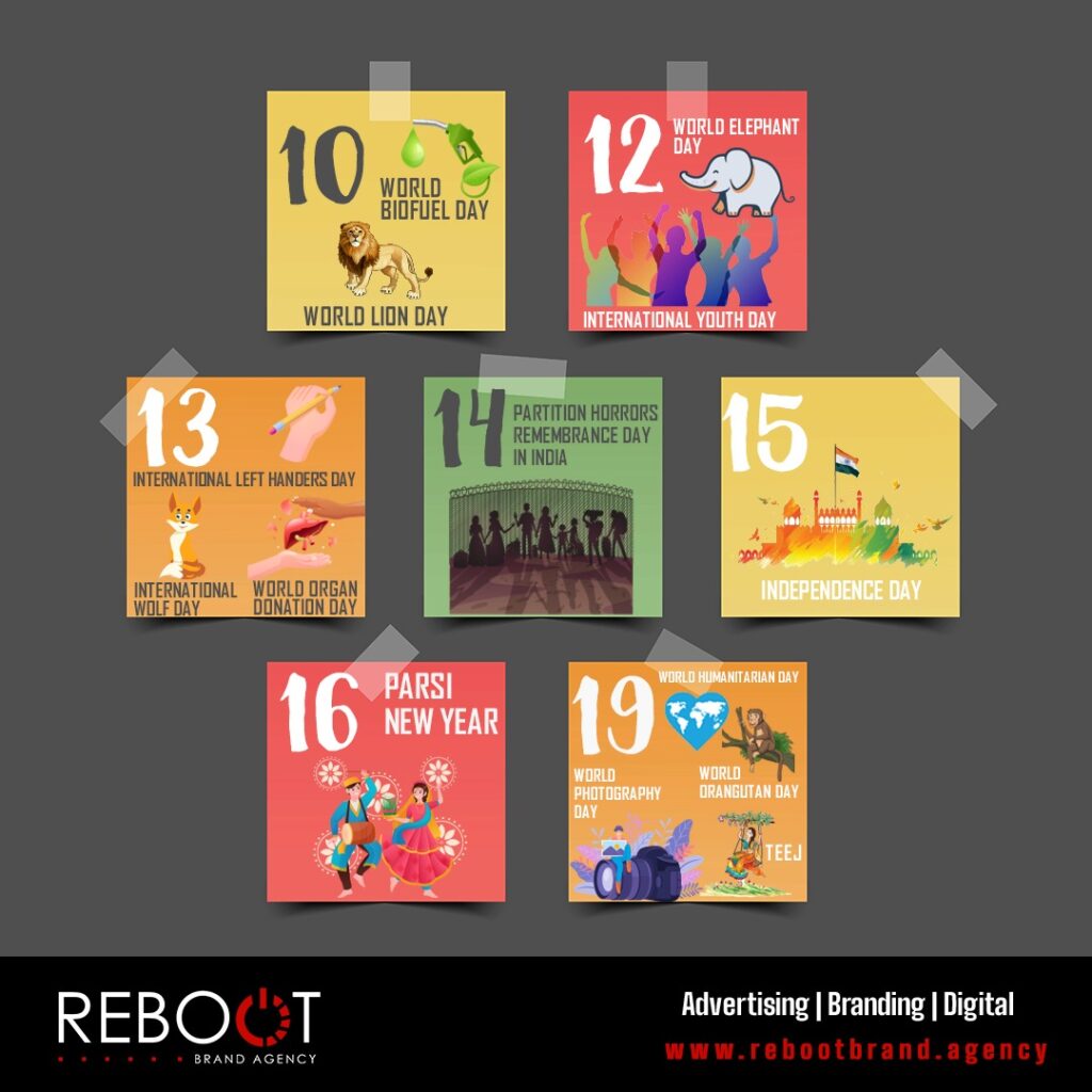 Days to celebrate in August 2023 | India | HandyGuide for Social media Posting